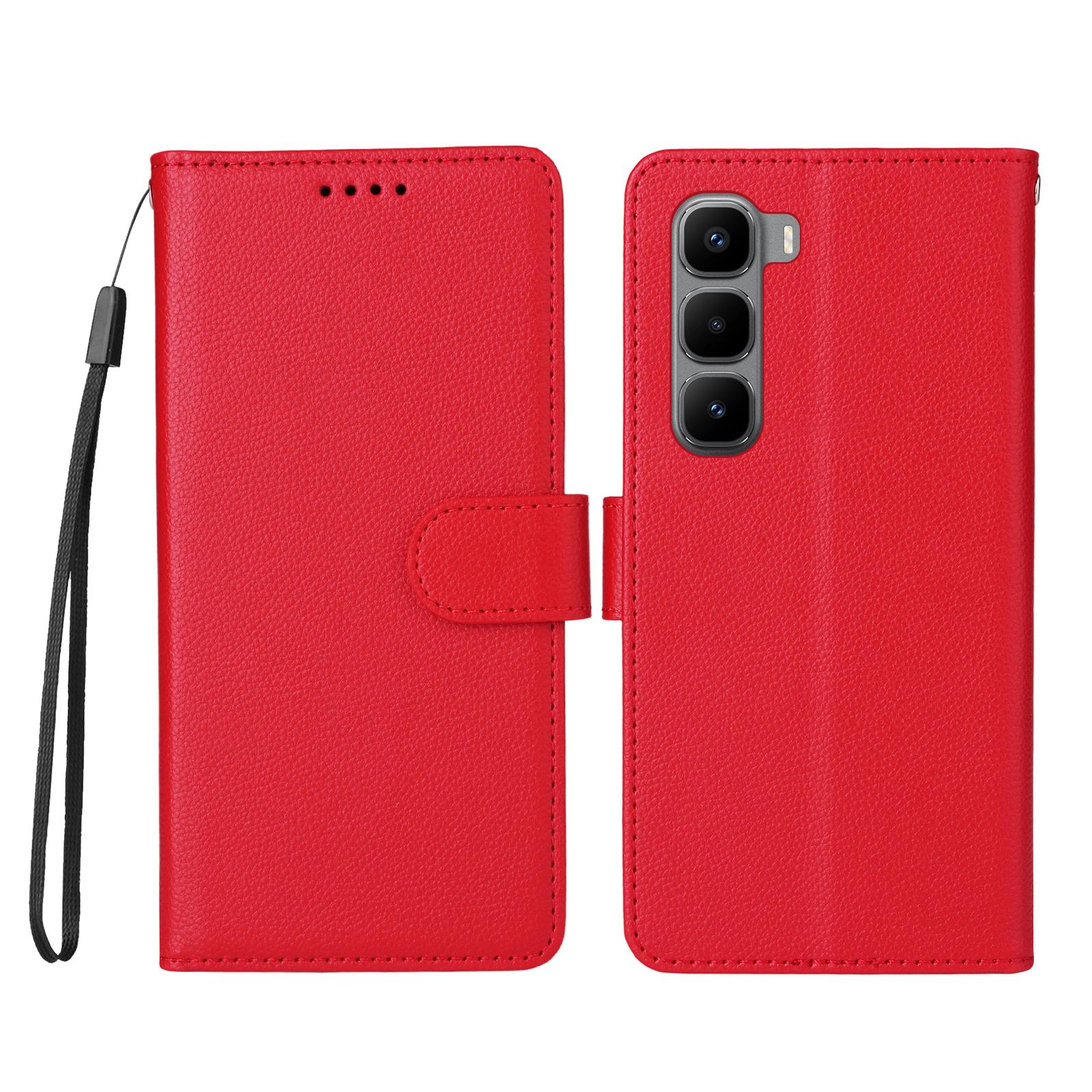 

For Infinix Hot 60 Pro+ 4G Case RFID Blocking 3 Card Slots PU Leather Phone Cover with Wrist Strap Red