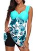 2025 European & American Plus Size Digital Print Tankini Skirt-Style Swimsuit