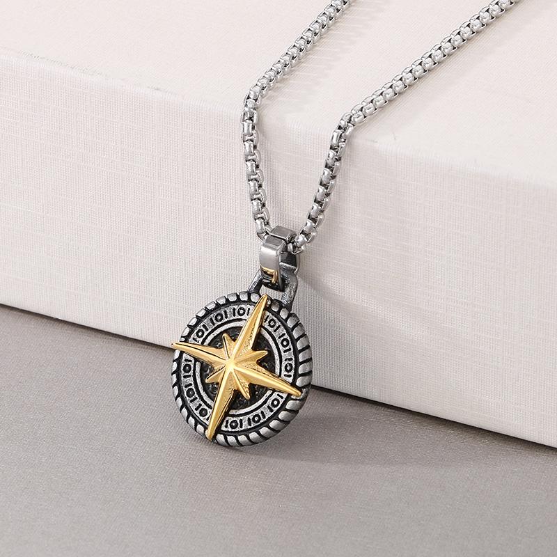 Personalized Stainless Steel Pentagram Pendant Necklace for Men Women Hip Hop Gold Color Trend Jewelry Round Charms Gift