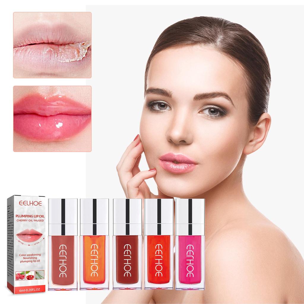EELHOE Plumping Lip Glaze Lip Plumping Care Fade Lip Lines Hydrating Moisturizing Watery Glass Lip Gloss Oil