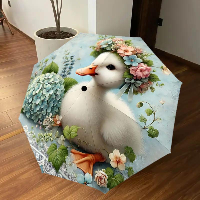 1PC Duckling Flowers Umbrella-8-Rib Reinforced Portable Folding Travel Suitable for All Seasons Outdoor Daily Use-H0324