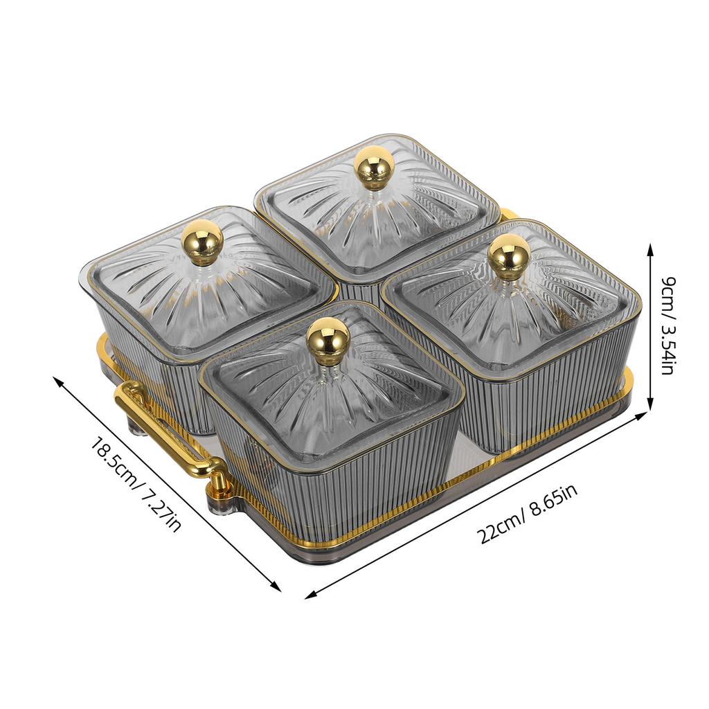 Four Compartments Snack Serving Tray Clear Lid Divided Serving Dishes Snack Platter for Home Bar Ktv Nuts Candy Dried Fruits