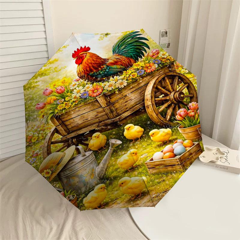

1PC Chicken Flowers Umbrella-8-Rib Reinforced, Automatic Open, Lightweight & Durable, Fashion Accessory for Outdoor-L0331