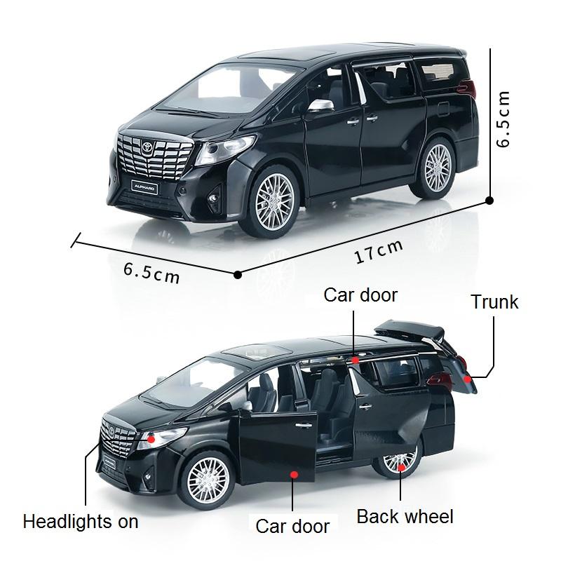 1/29 Electric Car Model Toyota Alphard Boy Collection Pull Back Extended Alloy Cars Men's Souvenir Birthday Gift for Children