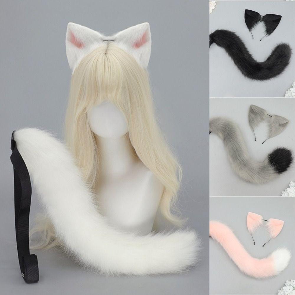 Plüsch-Katzenohren-Haarreif Realistische Tierohren Haarband Neues flauschiges Katzenohren- und Schwanz-Set Haaraccessoires
