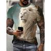 Lion Pattern Men's Street T-Shirt Short Sleeve Animal 3D Printed Fashion Hip Hop Male Tee O-Neck Casual Tops