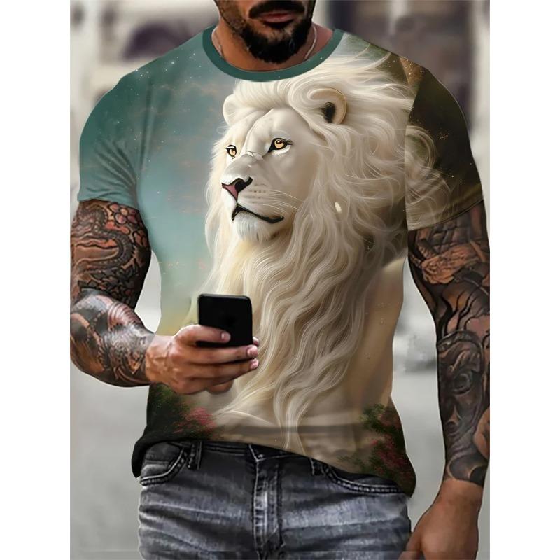 Lion Pattern Men's Street T-Shirt Short Sleeve Animal 3D Printed Fashion Hip Hop Male Tee O-Neck Casual Tops