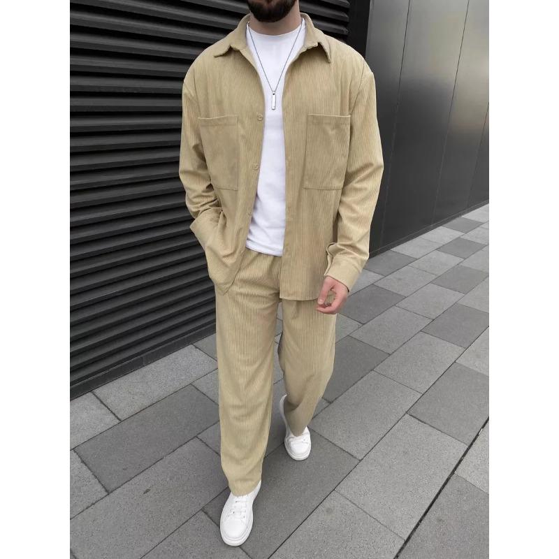 Spring and autumn 2025 new European and American men's corduroy long-sleeve jacket, fashion, casual and high-quality trousers