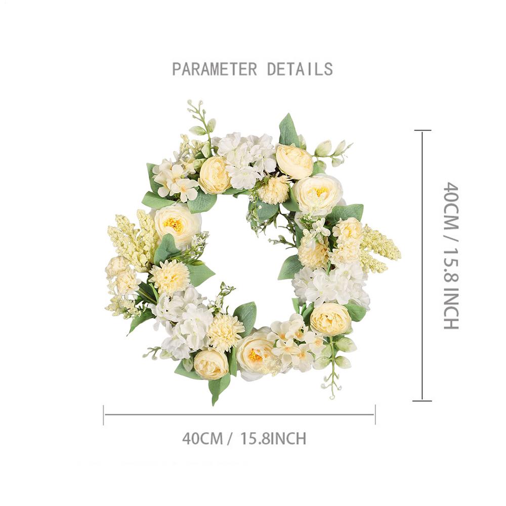 40cm Spring Door Wreath Simulated Peony Camellia Flower Wreath Artificial LED Light Colorful Festive Decoration For Home Holiday