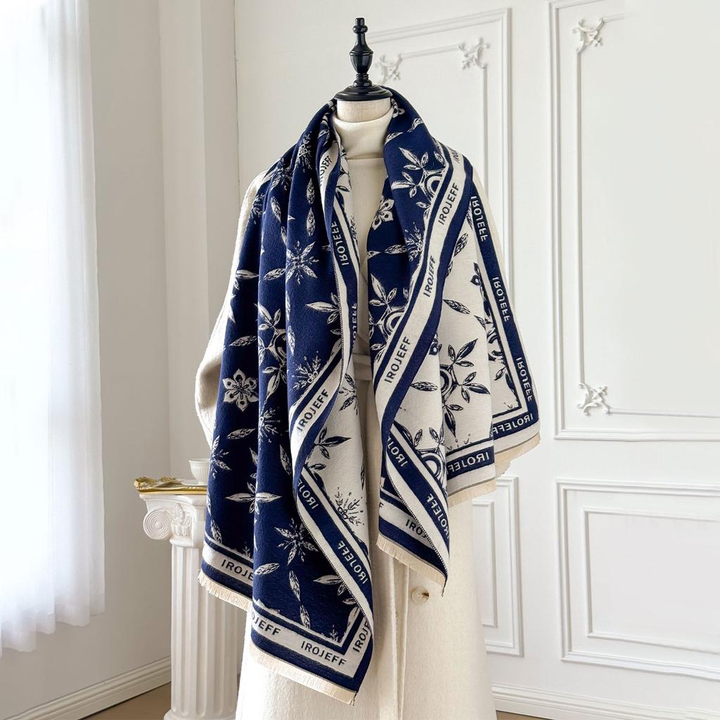 Elegant Jacquard Design Scarf Imitation Cashmere Soft Warm Fringe Shawl Autumn Winter Coldproof Windproof Blanket Scarf