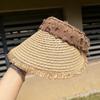 Hollow Empty Top Straw Hat Woven Straw Women's Sun Hats Folding Sunshade Hat  Beach Vacation