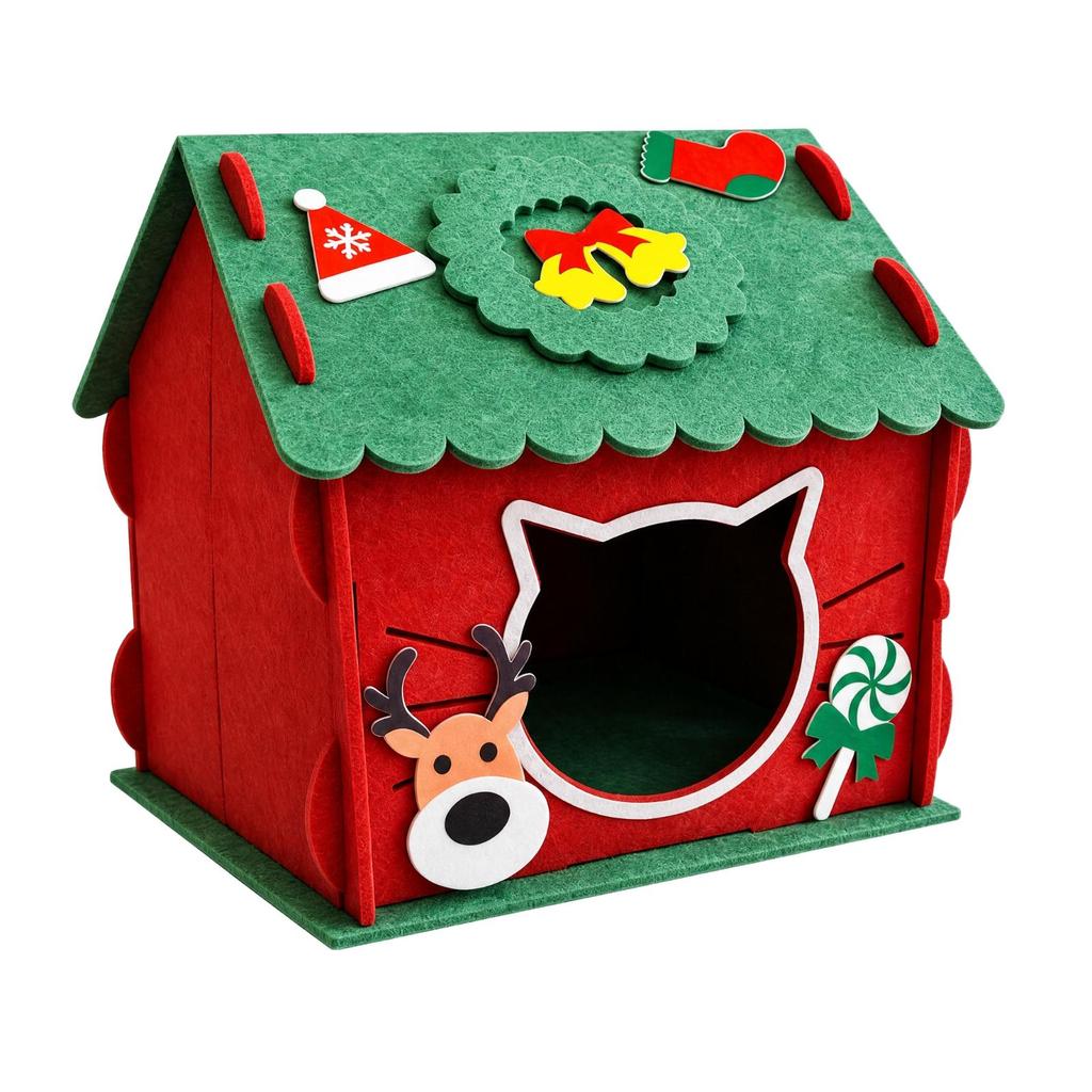 Pet House Festive Christmas-Themed Felt Cat Cozy for Home Corner Placement