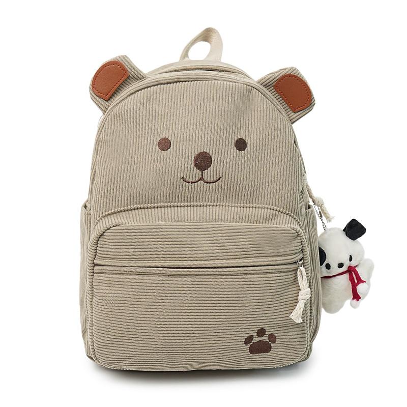 Cute Corduroy Backpack for Women & Girls – Adorable Bear Design Mini Backpack with Paws & Face, Perfect for School, Travel, and Daily Use