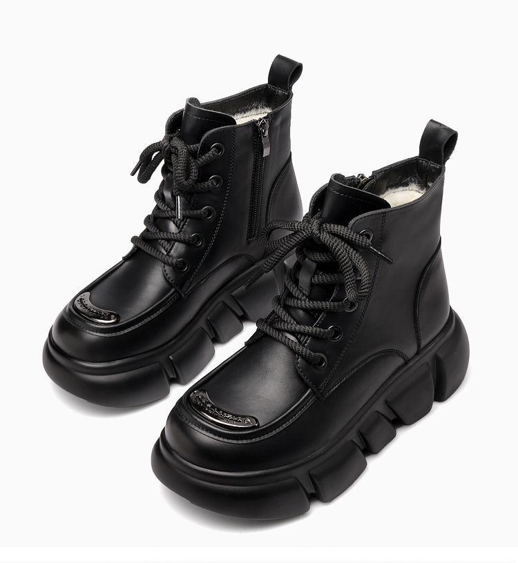 Women's Genuine Leather Fur-Lined Snow Boots with Thick Sole