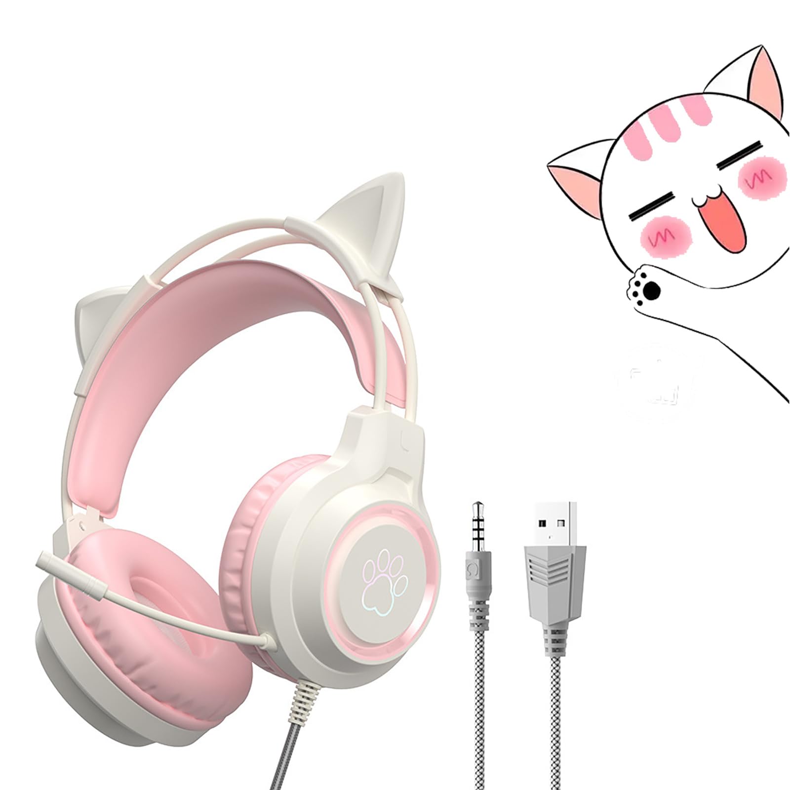 

Игровые наушники с кошачьими ушками с RGB Zero Легкие Светодиодная подсветка Улучшенные Съемные для и Совместимые с Xbox One PS4 Nintendo Мобильные и Другие Унисекс Подарок розовый