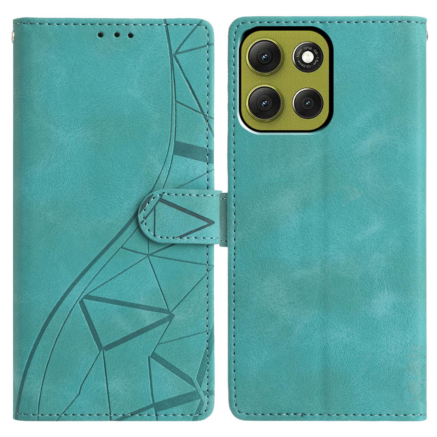 

For Motorola Moto G86 5G Case Wallet Stand Imprinted Triangle Pattern Leather Phone Flip Cover Green
