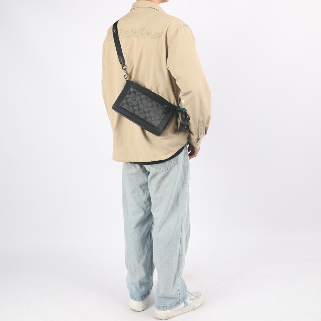 Coach Holden 25 Monogram Print Logo Embossed Pendant Color Block Coated Canvas And Leather Shoulder Crossbody Bag Medium Men bags C5598-QBPHT