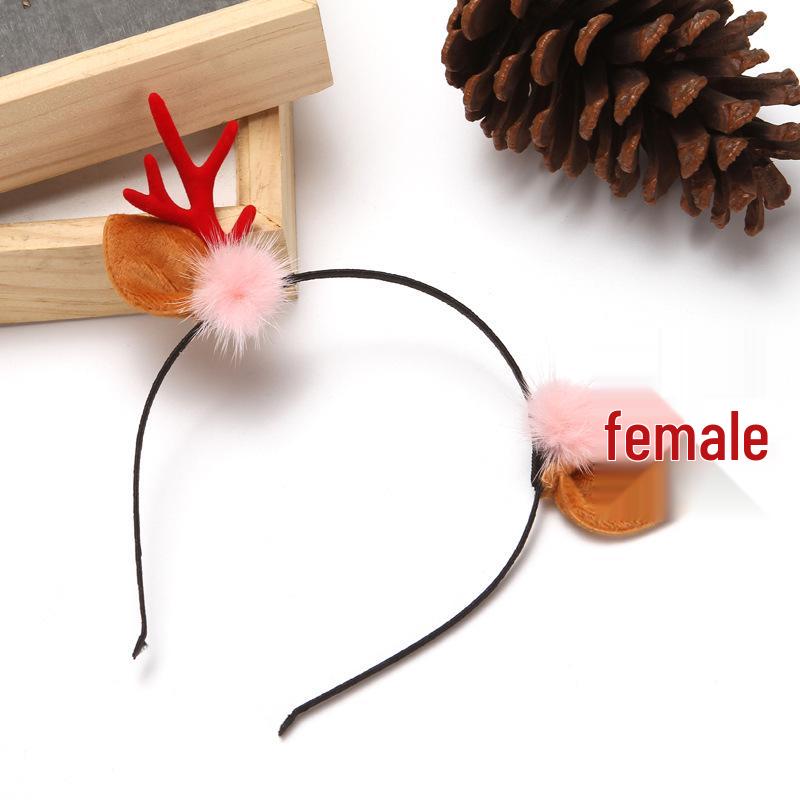 Japanese & Korean Style Flocked Coral Antler Ears Hair Clip for Christmas Photo Shoots