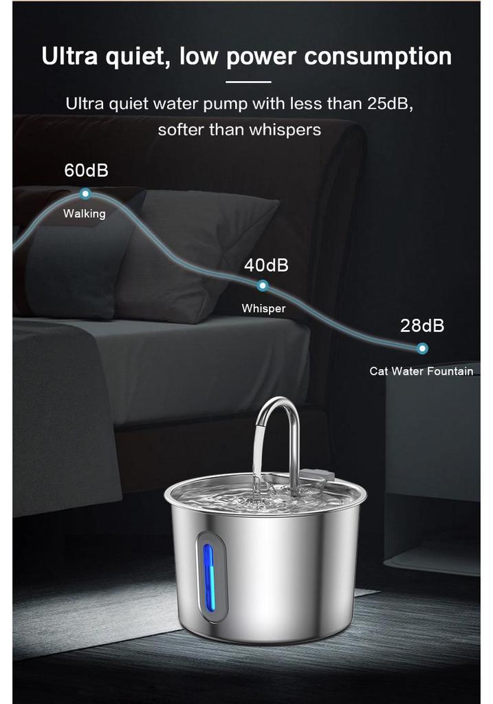 Smart Automatic 304 Stainless Steel Pet Water Fountain for Cats - Silent Dispenser