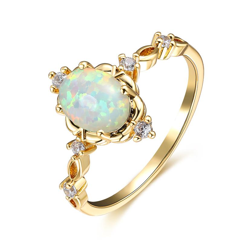 Charm Gold Silver Color Wedding Ring White Opal Oval Stone Engagement Ring Cute Female Blue Green Purple Crystal Rings For Women