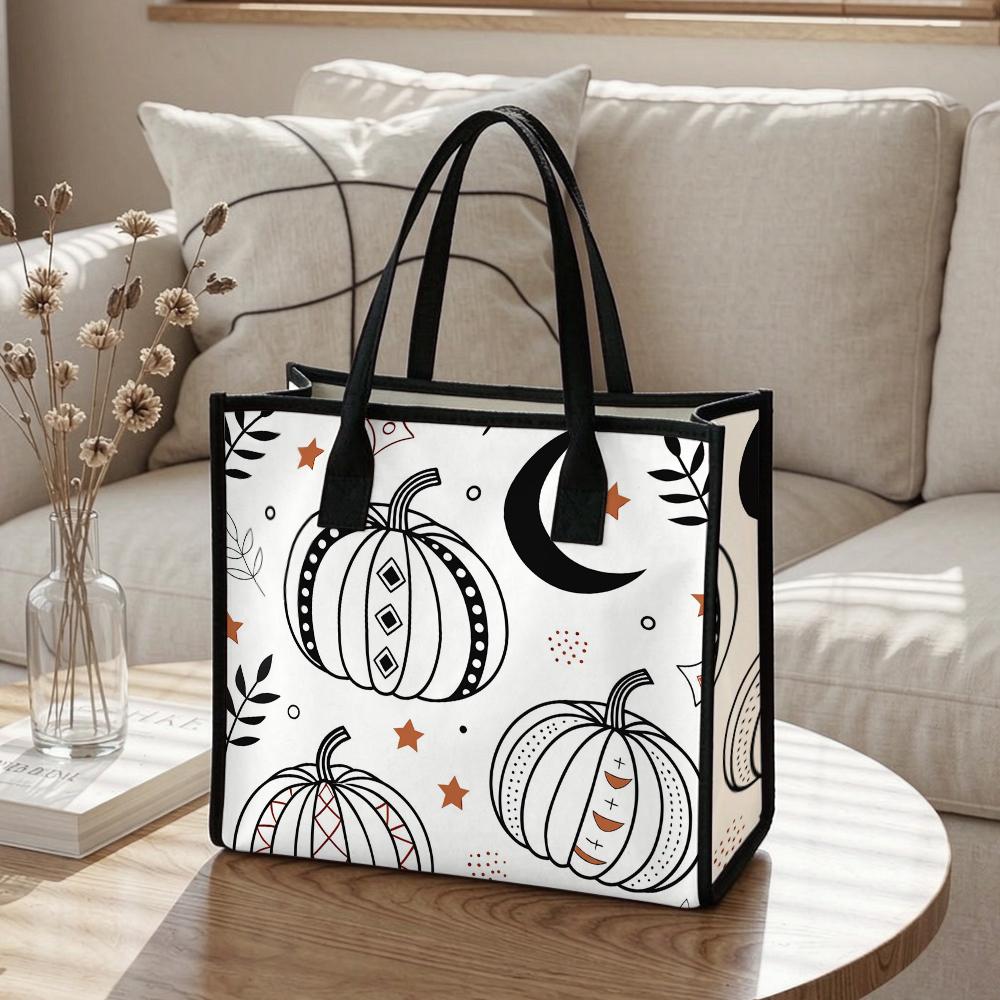 Halloween Pumpkin Canvas Tote Bag for Daily Shopping Portable Casual Reusable Handbag