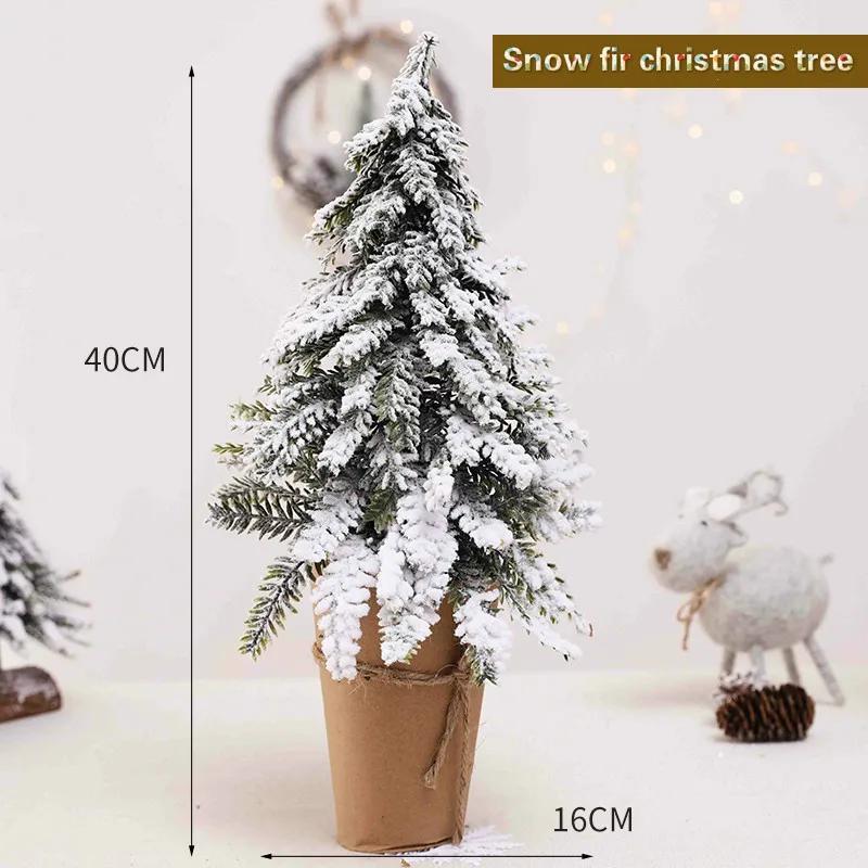For Christmas Tree Mini Pine Tree With Wood Base DIY Home Table Top Decor Christmas Artificial Frosted Sisal Small Trees Party D