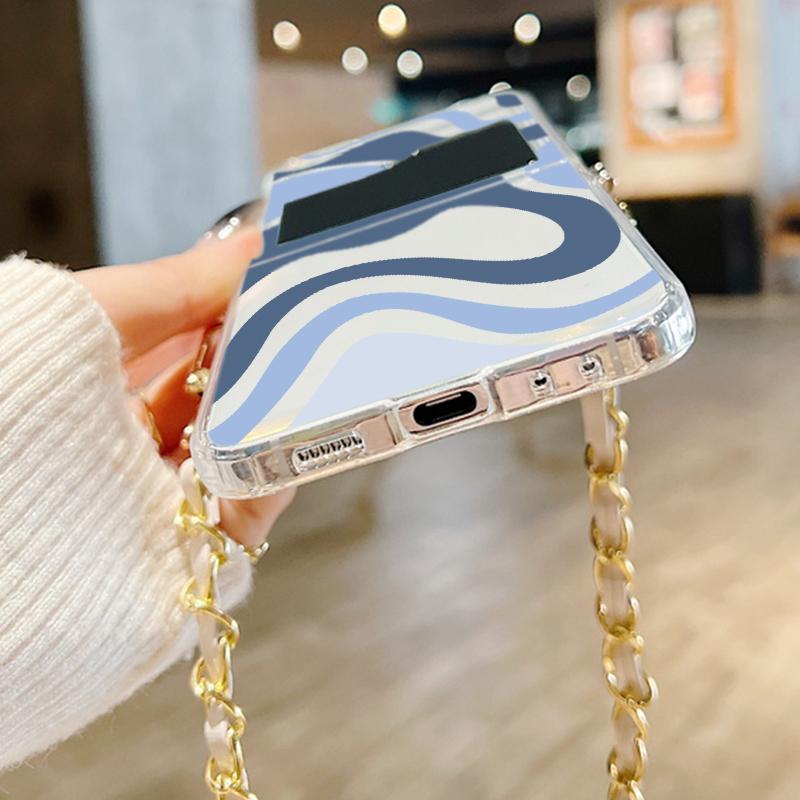 Wave Pattern Crossbody Lanyard Case For Samsung Galaxy Z Flip 7 6 5 4 5G Soft Folding Phone Cover For Galaxy Z Flip7 Flip5 Flip3