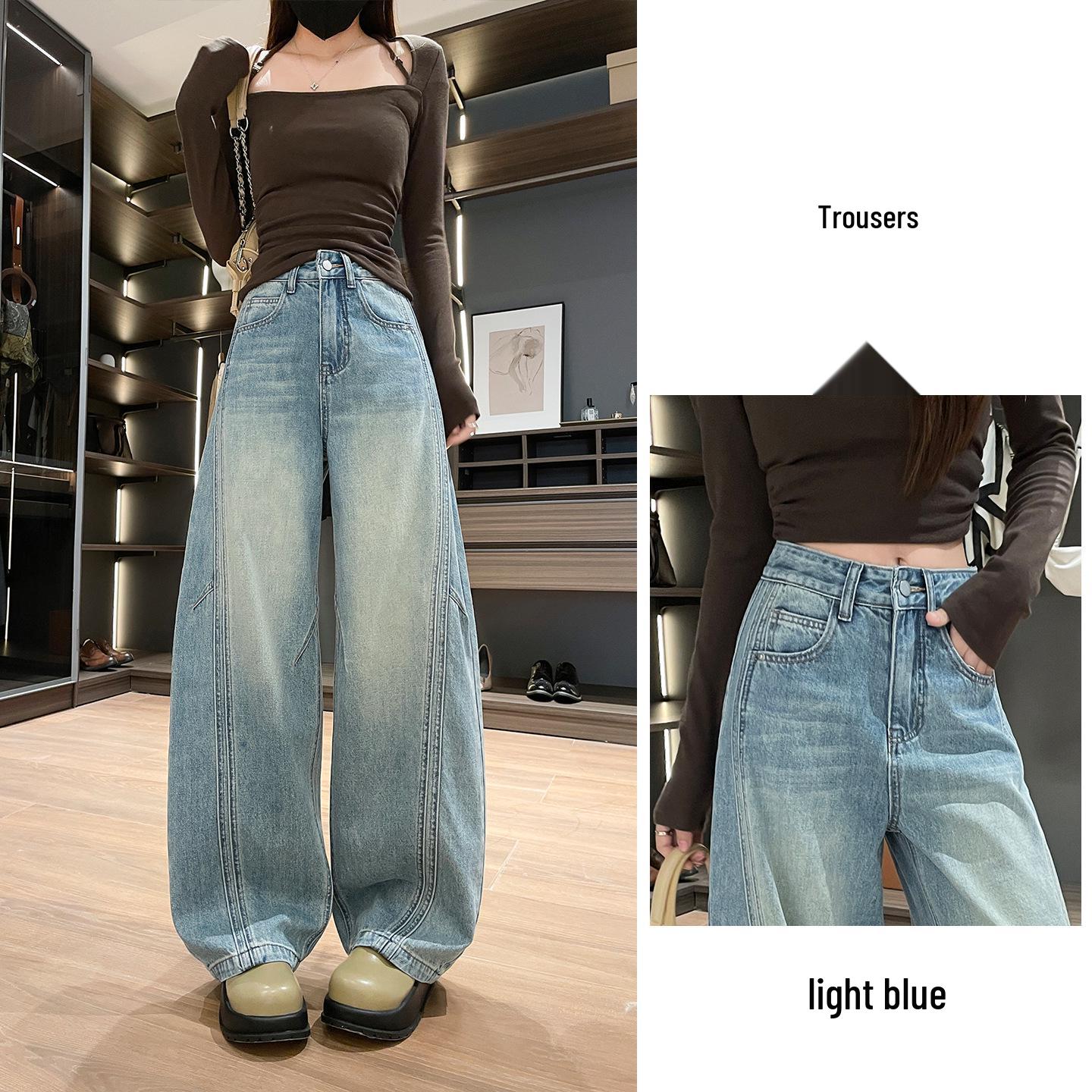 Women s Light Blue Velvet-Lined High-Waisted Wide-Leg Jeans - Autumn/Winter Collection L
