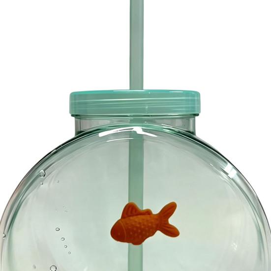 Fish Bowl Bottle with Straw, Plastic Fishbowl Tumblers with Lids, Unbreakable Ornament Cups for Drinks Summer Drink, Fashioned Table Goldfish Bowl