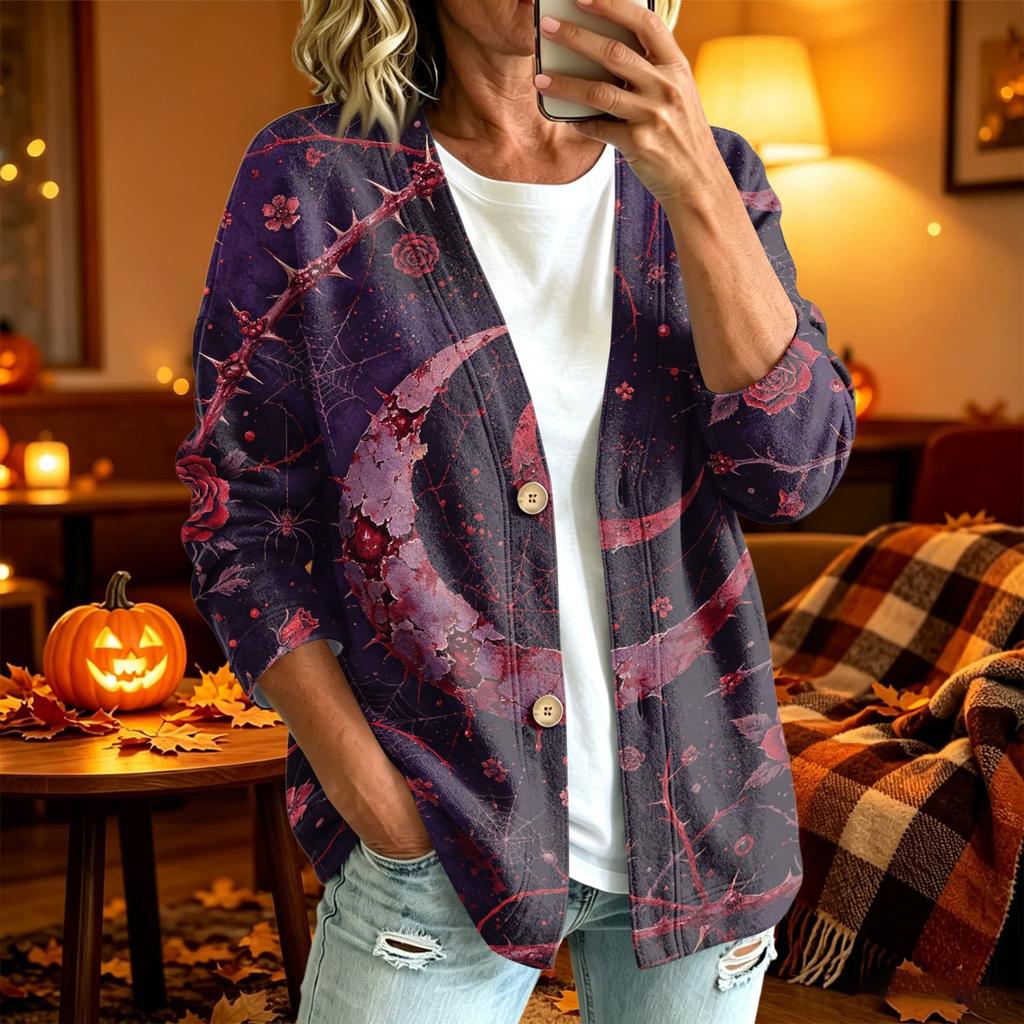 Women's Casual Fashion Long Sleeve Halloween Print Jacket for Party and Everyday Outfits