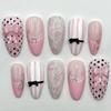 30Pcs French Cat-Eye Fake Nails Lace Music Notes Vine Bowknot Polka Dot Fake Nails Wearable Full Cover Nails Tips False Nails