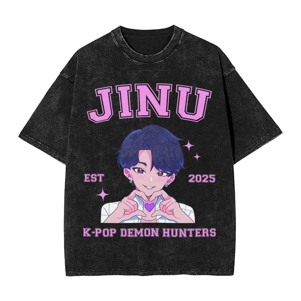 K-Pop Demon Hunters Washed T-Shirt Man Derpy Tiger Casual T-Shirts Summer Breathable Trendy Tee Shirt Design Clothes