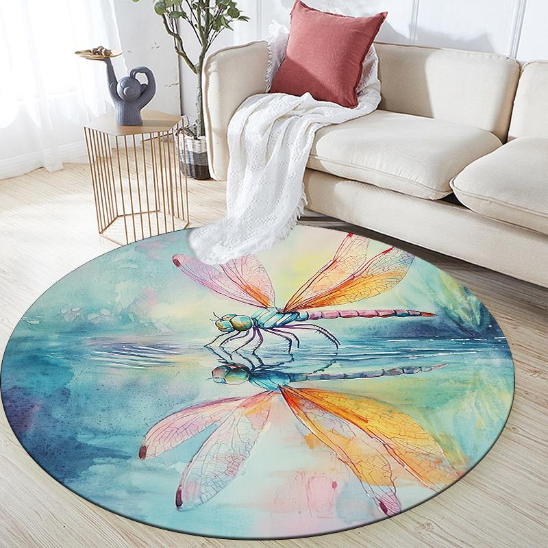 

Watercolor Dragonfly,Round Area Rug,Carpet Rug for Living Room Bedroom Sofa Playroom Decor,Non-slip Floor Mat 80cmx80cm