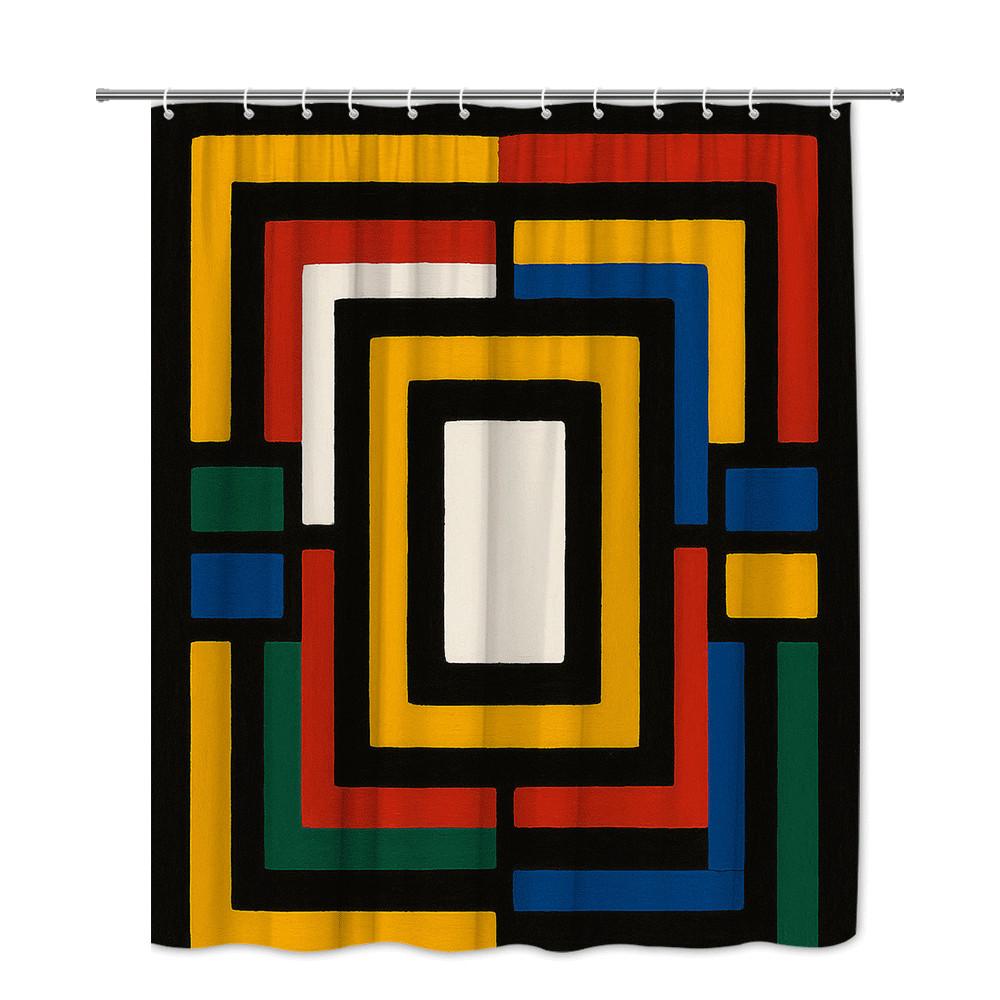 Colorful Geometric Squares Shower Curtain Machine Washable All Season Waterproof Privacy Protection Abstract Art Design Modern