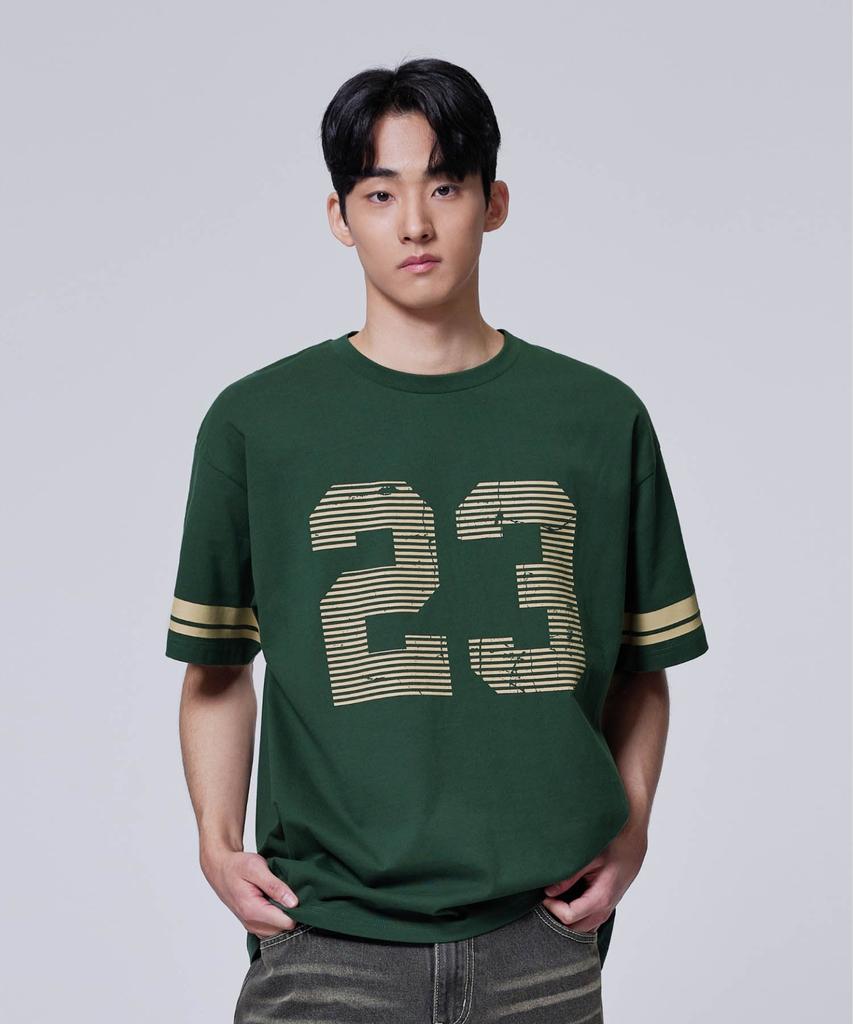 AGOD Übergroßes Vintage Rugby Kurzarm-T-Shirt [Tiefgrün]