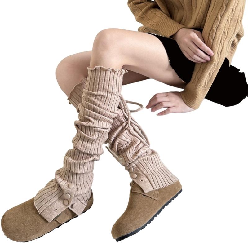 Ribbed Knit Thigh High Footless Long Socks with Button Detail Split Designs Over Knee Leg Warmers for Dance Enthusiasts