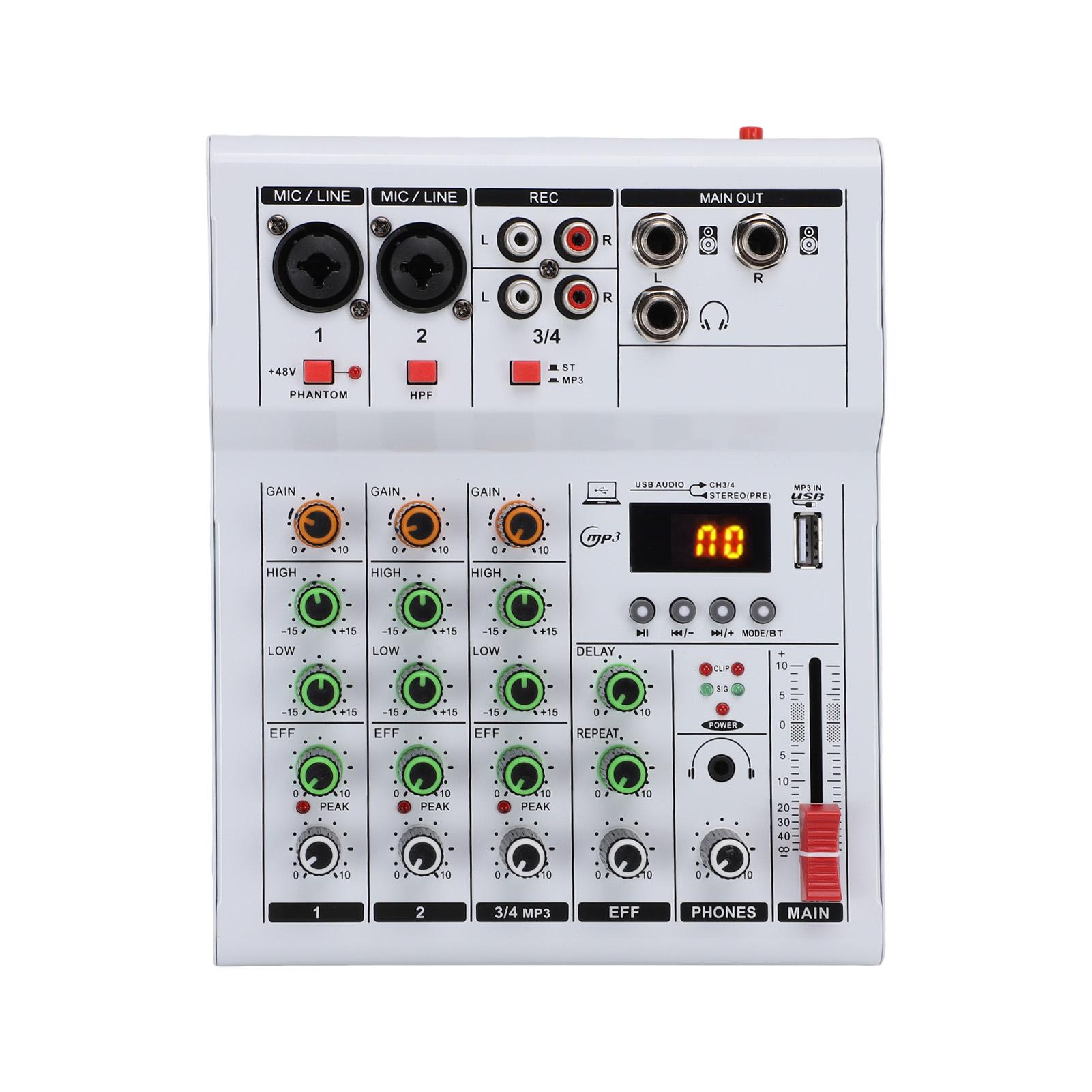 

4 Channel Sound Mixer DJ Mixing Board with MP3 USB 48V Power Built-in Guitar Amp for Karaoke Home Studio Recording Live Streaming