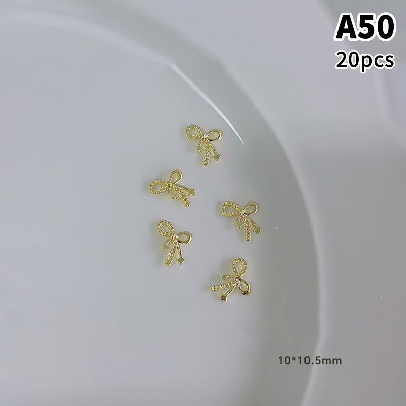 20 stuks Legering Lint Strik Nagel Charms Platte Achterkant Strikje Nagellak Decoraties Luxe Metaal Strikje Manicure