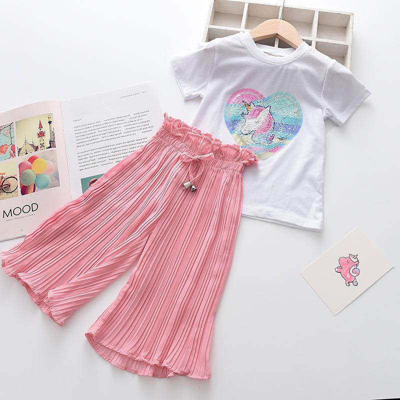 Bear Leader Girls Clothing Sets 2023 Brand Girls Clothes Kids Clothing Sets Unicorn Sequins Chiffon Children Clothing 2Pcs Suits