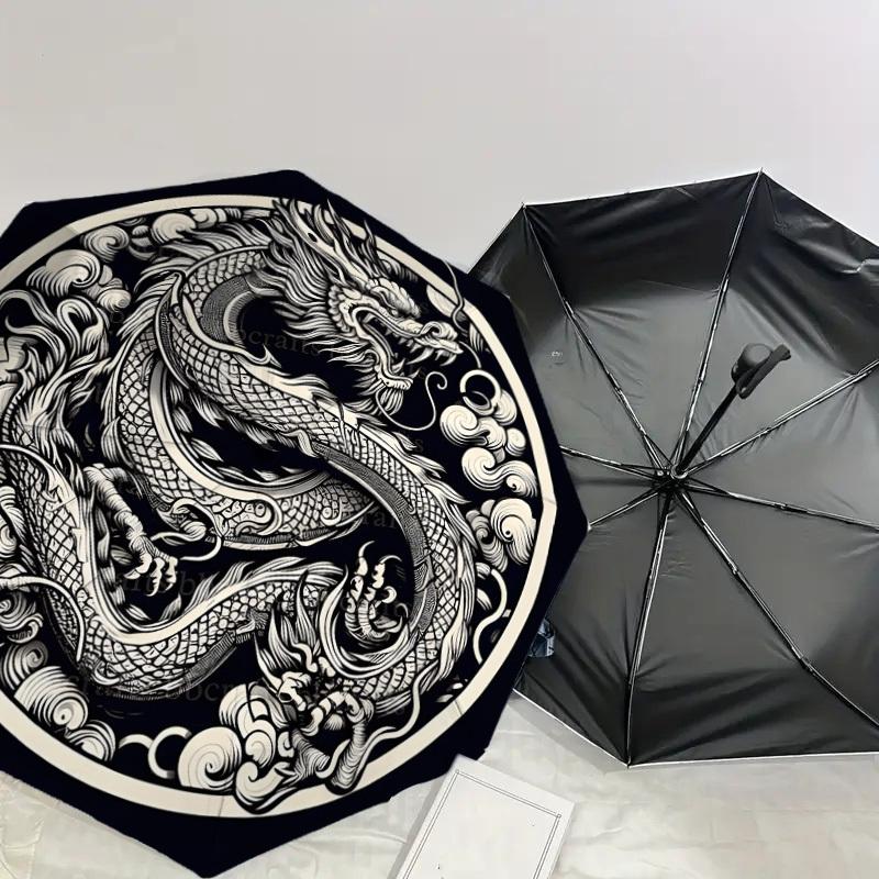 1pc Chinese Dragon Yin Yang Tattoo Design Umbrella with Plastic Handle,Suitable for All Seasons Home Travel Outdoor UmbrellaDD1062