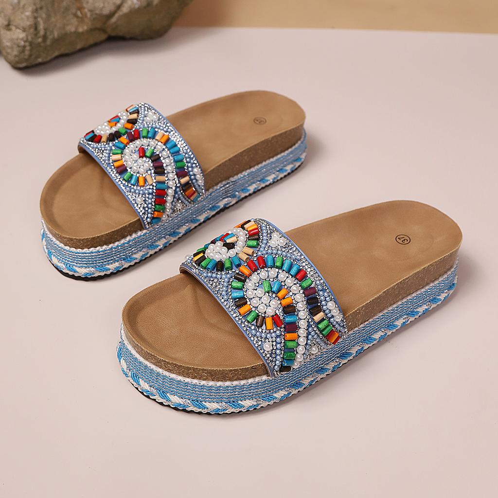 Damen Pantoffeln Plateau Sommerschuhe für Damen 2026 Neue Strand Sandalen Lässige Sandalen Bohemian Handgemachte Pantoffeln Damen Schlappen Damen