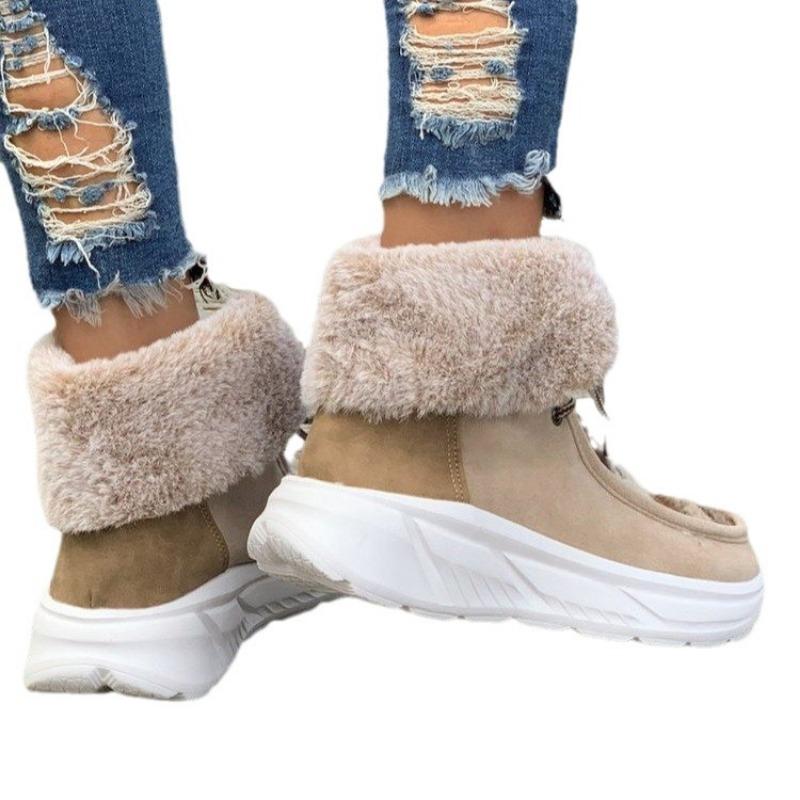 Women's Cotton Shoes Autumn and Winter New Large Size Round Head Thick Sole Velvet Sewn Shoes Snow Boots Women