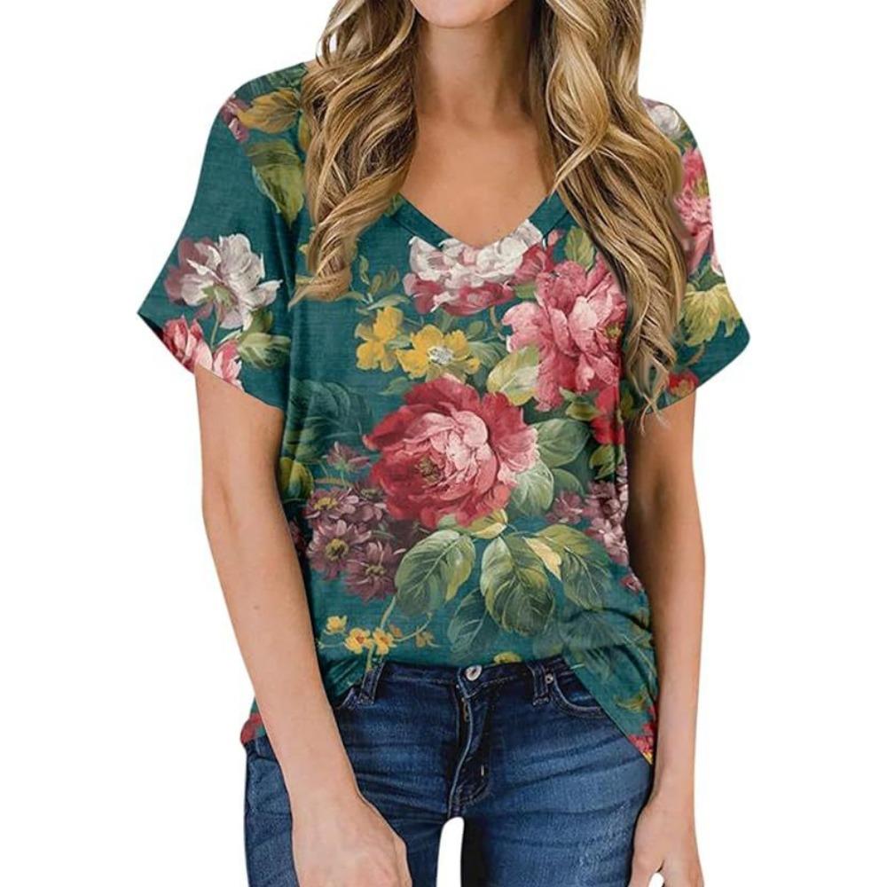 

Женские футболки с мраморным градиентом, 3D цветочным принтом, с V-образным вырезом, с коротким рукавом, футболка в стиле Y2K, оверсайз топ в стиле Харадзюку, женская одежда XXXL