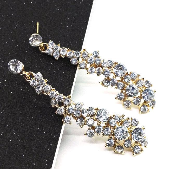 European  American Style Rhinestone Gold Tassel Stud Earrings