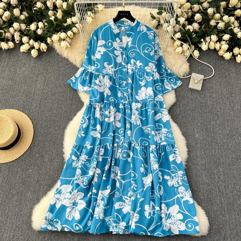 Dameskleding Grote Maten Losse Print Vestdios Trendy Anti-Aging Slankmakend Temperament Vet Verbergend Gedrapeerde Jurken