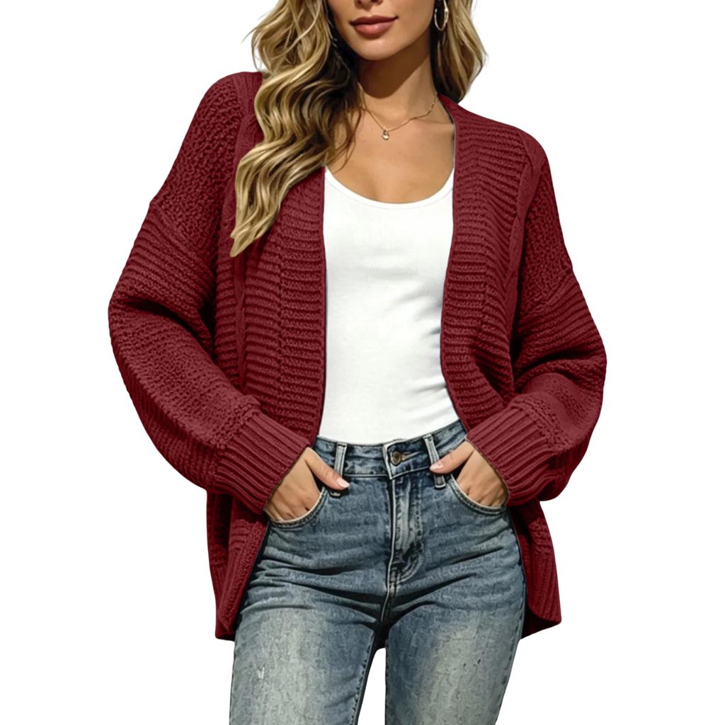 Women's Long Sleeve Knit Cardigan Sweater with Open Front Design for Casual Daily Wear