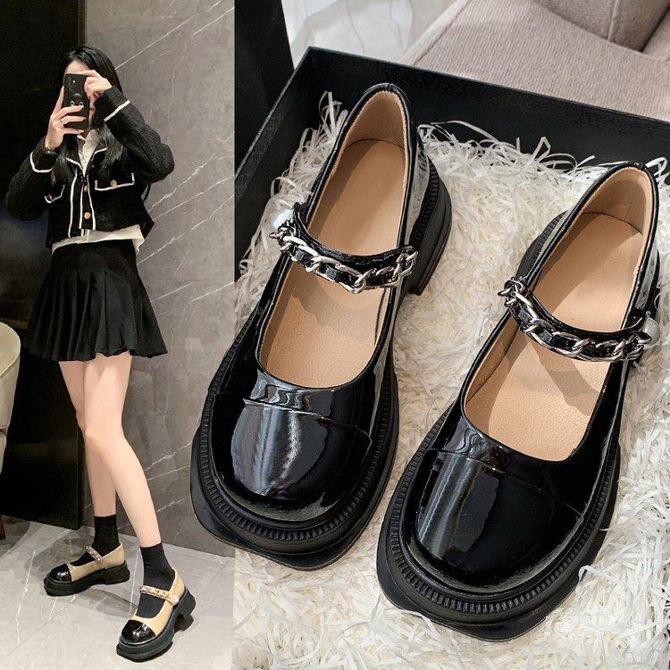 

Неустающие ноги мягкая подошва Мэри Джейн одинарная обувь женская новая толстая подошва маленькая кожаная обувь толстый каблук универсальная одинарная обувь 35 чёрный