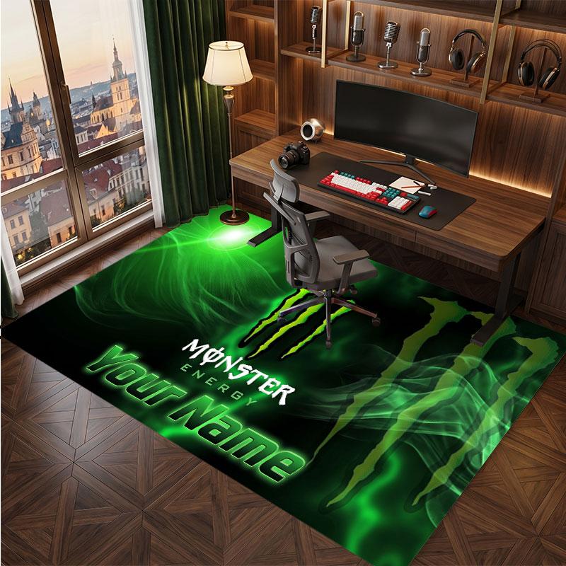 Monster Energy Personalisierter Kristall-Samt-Teppich, Benutzerdefinierter Namens-Text Weicher Anti-Rutsch-Teppich für Wohnzimmer Schlafzimmer