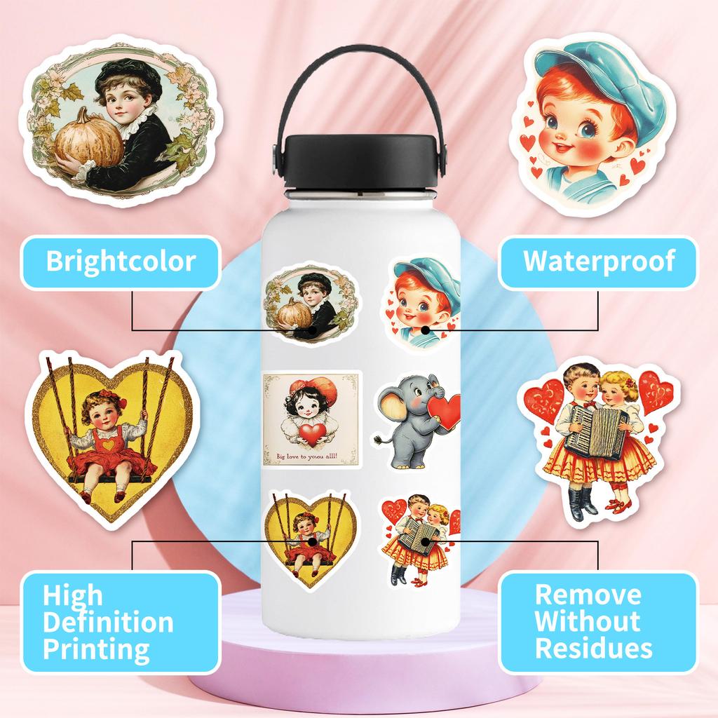 Retro cartoon hand account sticker cute girl sticker suitcase mobile phone case water cup computer decoration waterproof