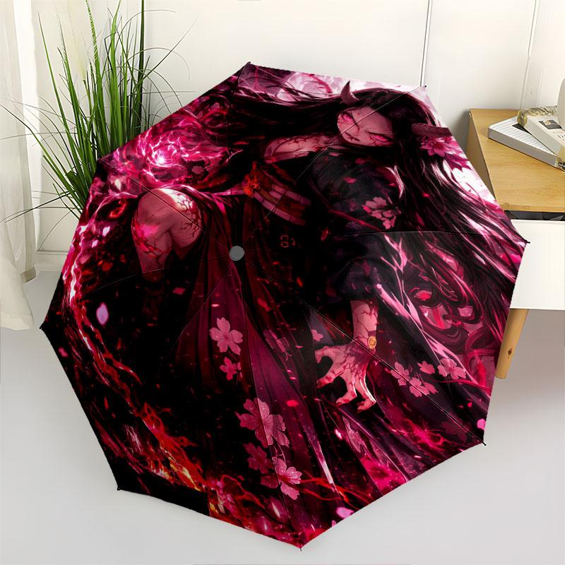 1 PC Automatic Folding Umbrella - Demon Slayer Kimetsu No Yaiba Pattern Portable Foldable Design With 8 Ribs Christmas Birthday Gifts